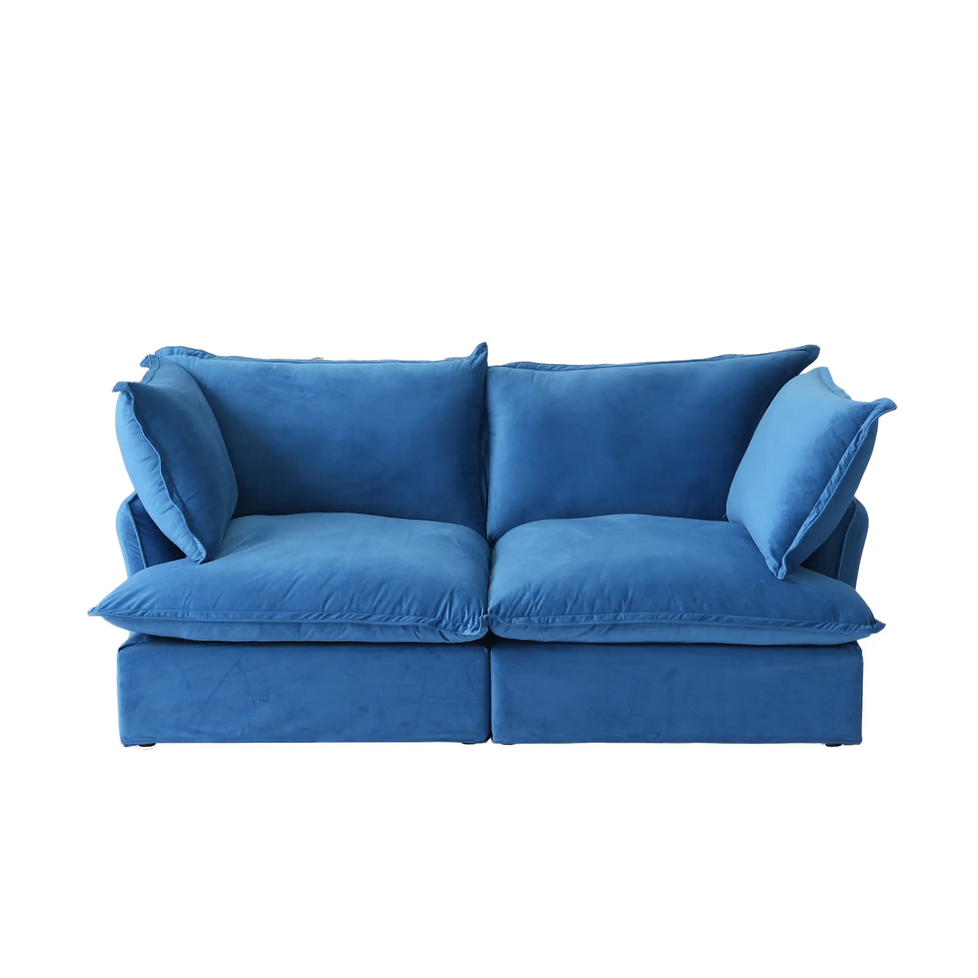 Premium Velvet Cloud Sectional Couches | 2-Piece Velvet Blue Big Deep Seats Loveseats 2-seaters