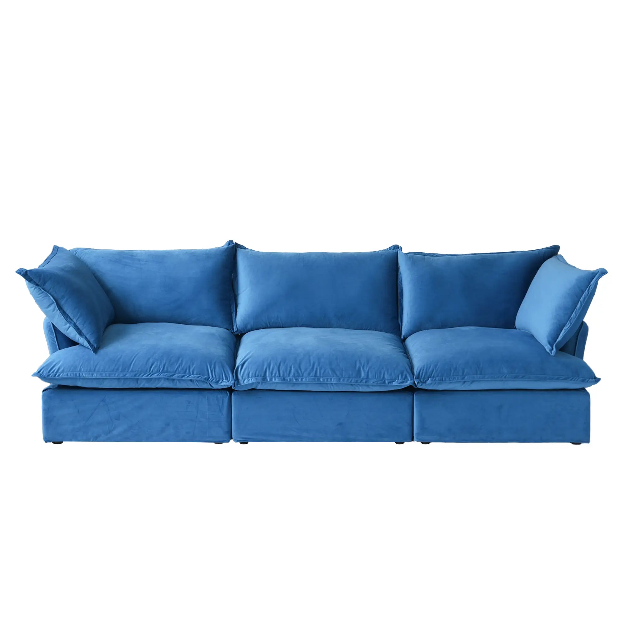 Premium Velvet Cloud Sectional Couches | 3-Piece Velvet Blue Lounge-Ready Seating Couch Sectionals 3-seaters