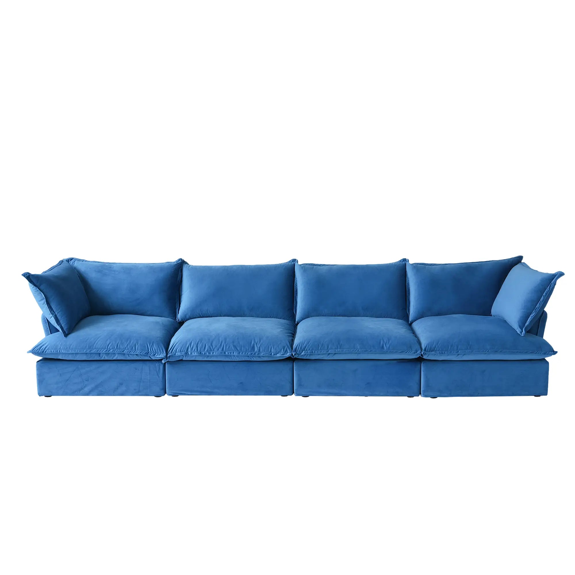 Premium Velvet Cloud Sectional Couches | 4-Piece Velvet Blue A Clean Simple Look Couch Sectionals 4-seaters