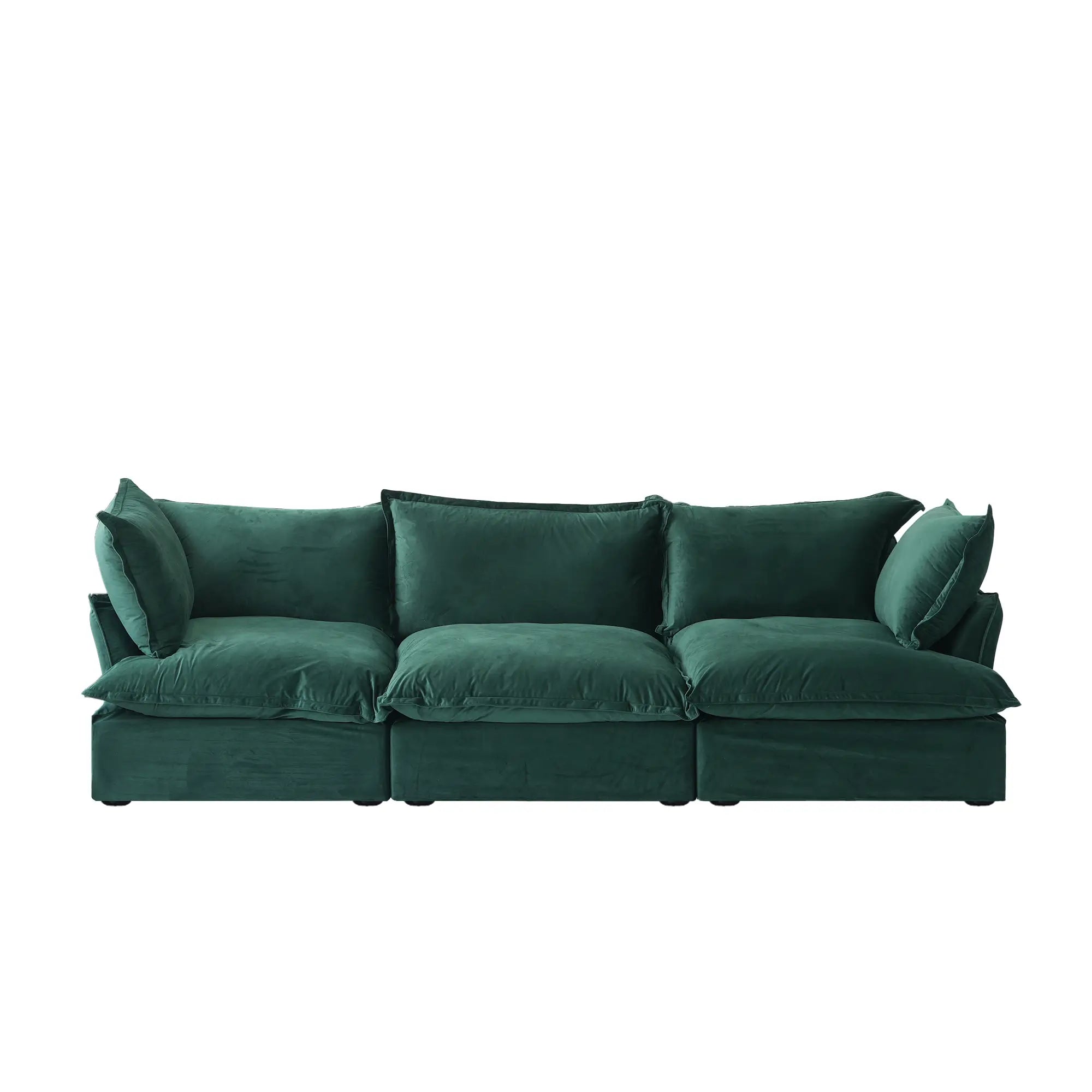 Premium Velvet Cloud Sectional Couches | 3-Piece Velvet Green Smart Hidden Storage Couch Sectionals 3-seaters