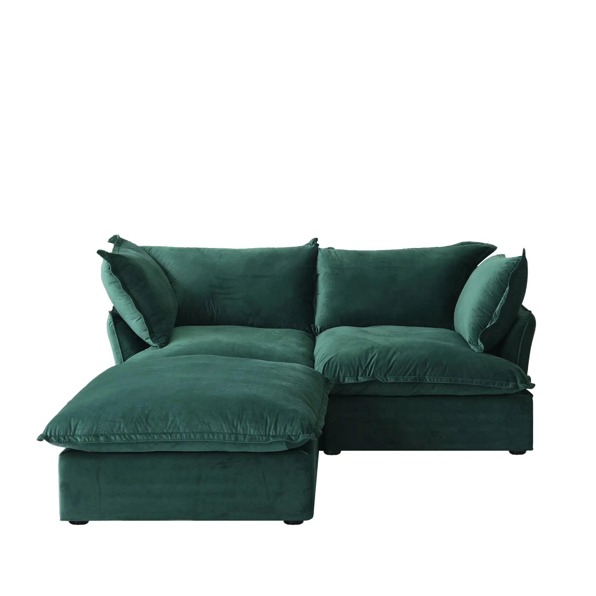 Premium Velvet Cloud Sectional Couches | 3-Piece Velvet Green Big Deep Seats Chaise Sectionals 2-seaters with 1-Ottomans