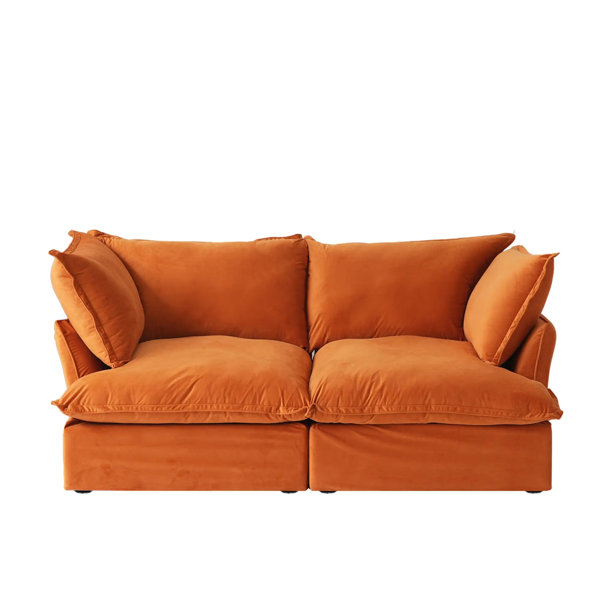 Premium Velvet Cloud Sectional Couches | 2-Piece Velvet Orange Lounge-Ready Seating Loveseats 2-seaters