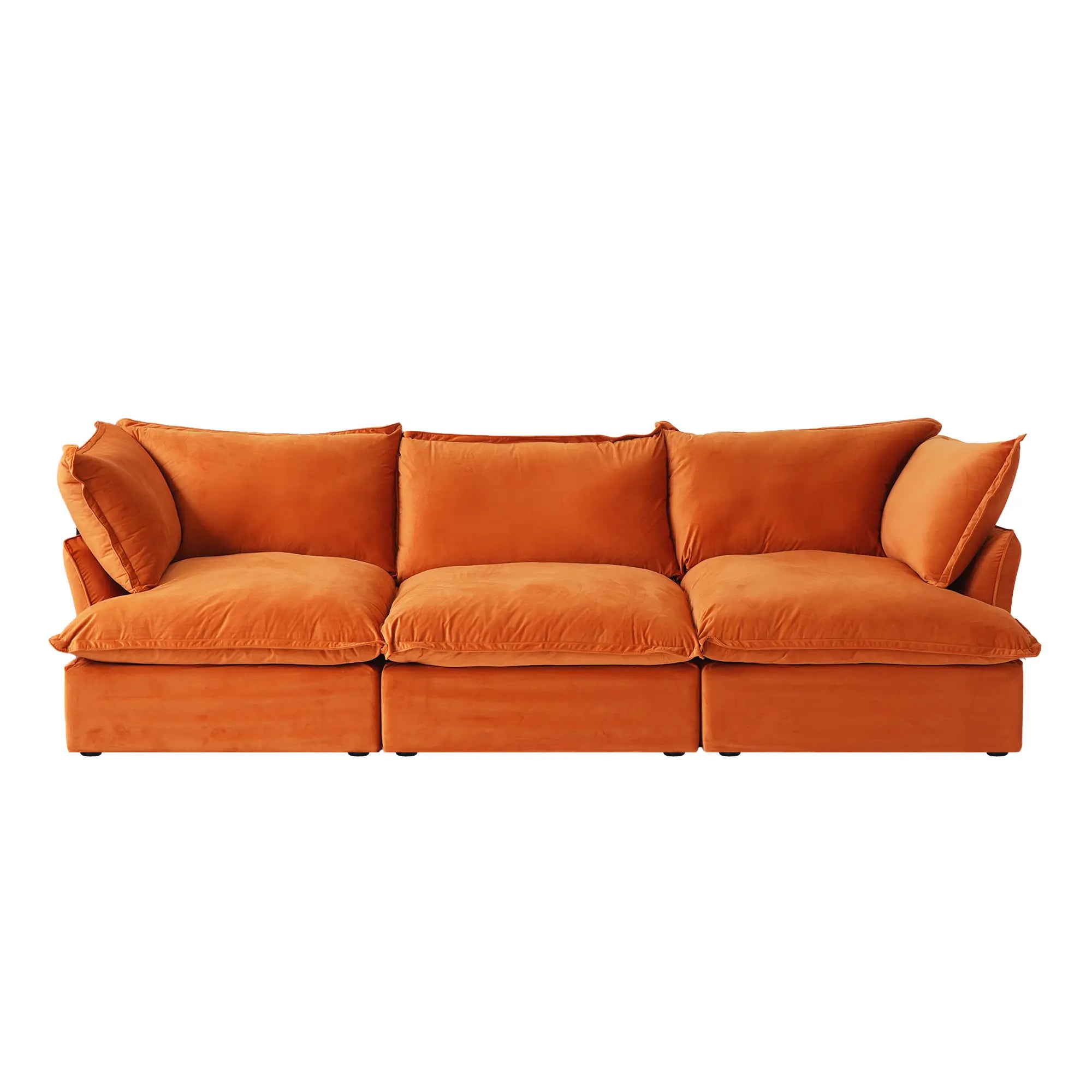 Premium Velvet Cloud Sectional Couches | 3-Piece Velvet Orange Roomy Comfy Seats Couch Sectionals 3-seaters