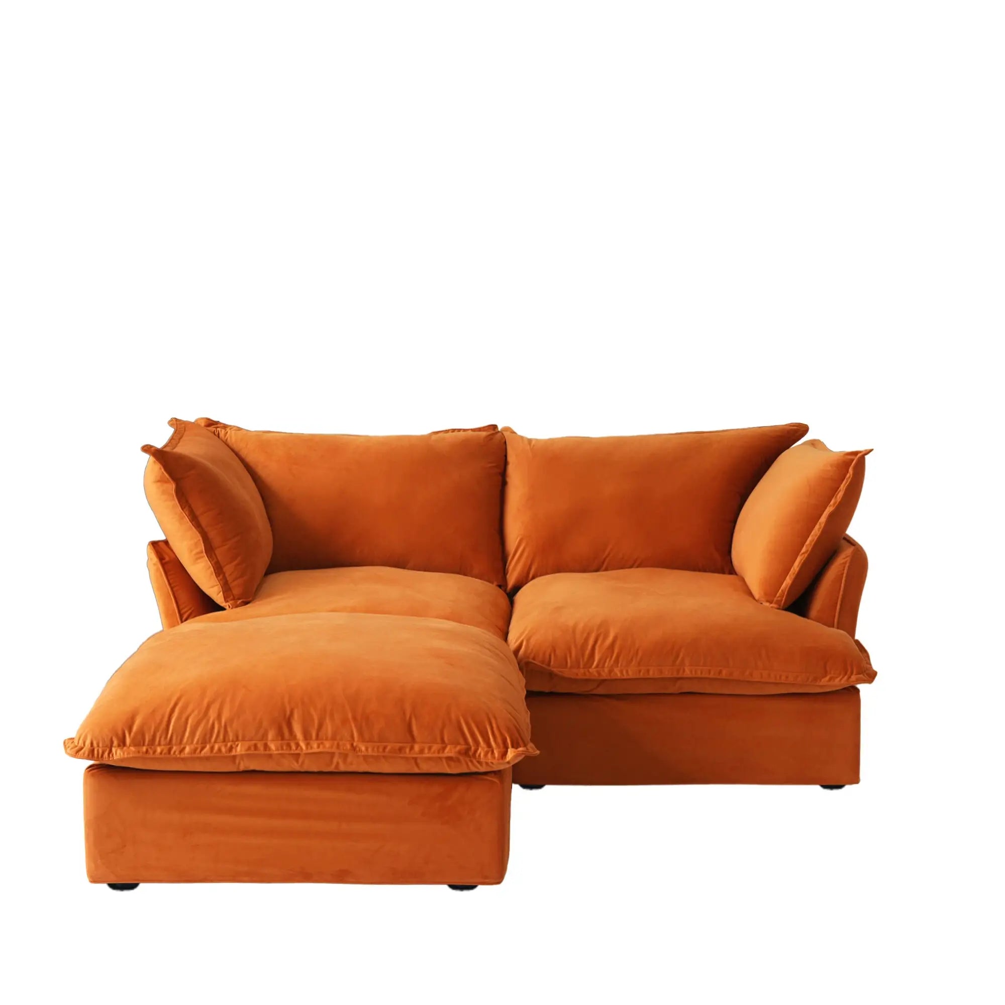 Premium Velvet Cloud Sectional Couches | 3-Piece Velvet Orange Neutral Silhouette Chaise Sectionals 2-seaters with 1-Ottomans