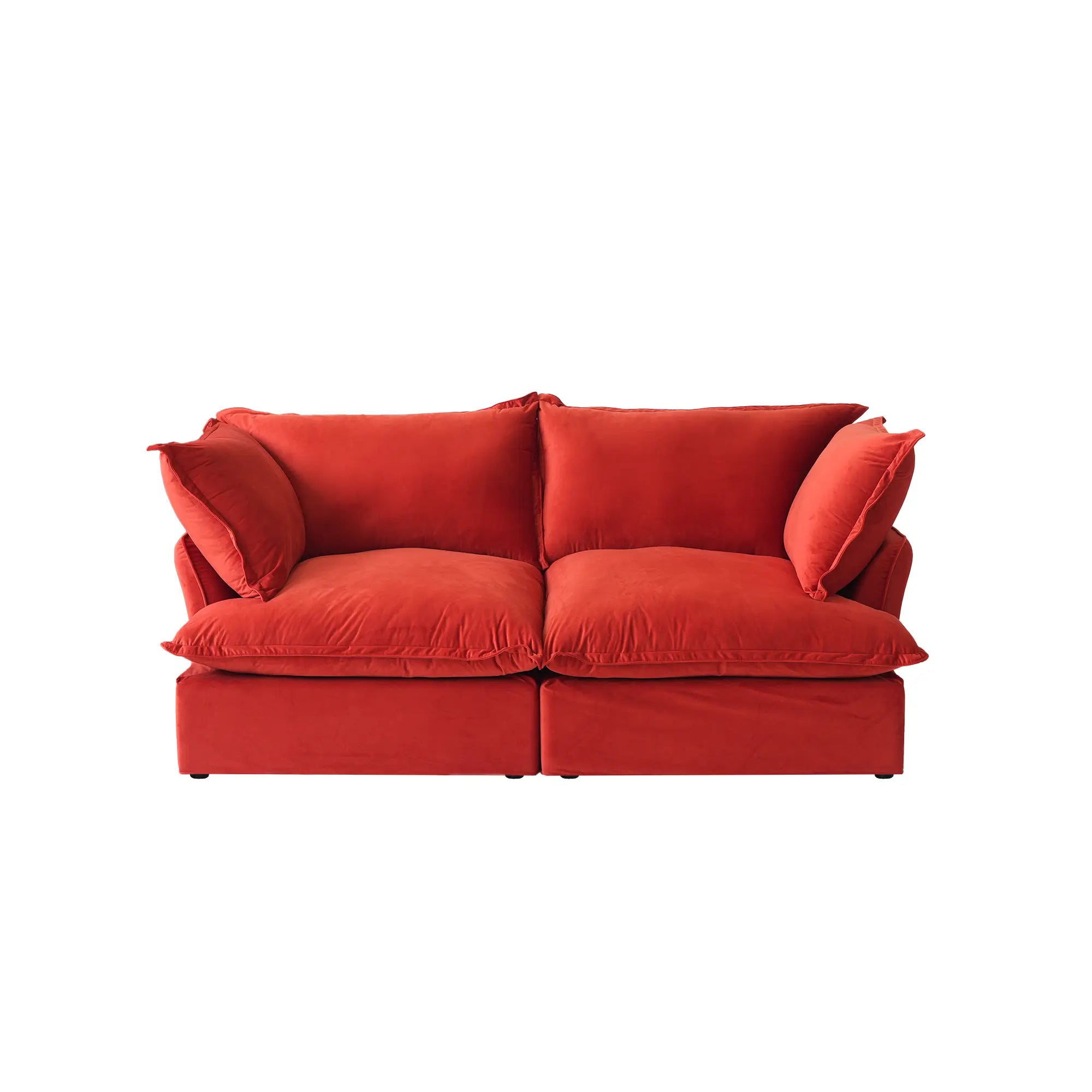 Premium Velvet Cloud Sectional Couches | 2-Piece Velvet Red Oversized Cushions Loveseats 2-seaters