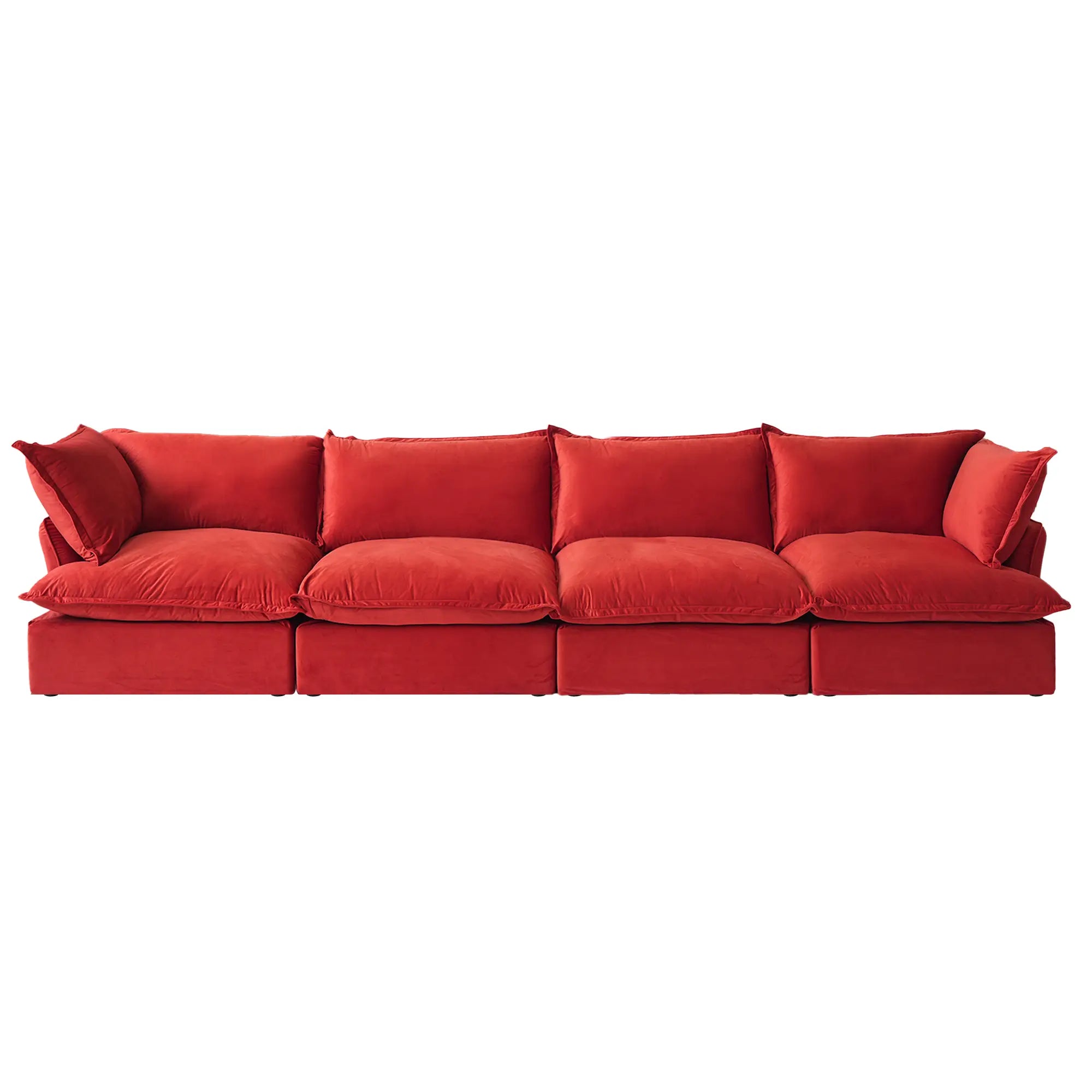 Premium Velvet Cloud Sectional Couches | 4-Piece Velvet Red Rich Fancy Velvet Couch Sectionals 4-seaters