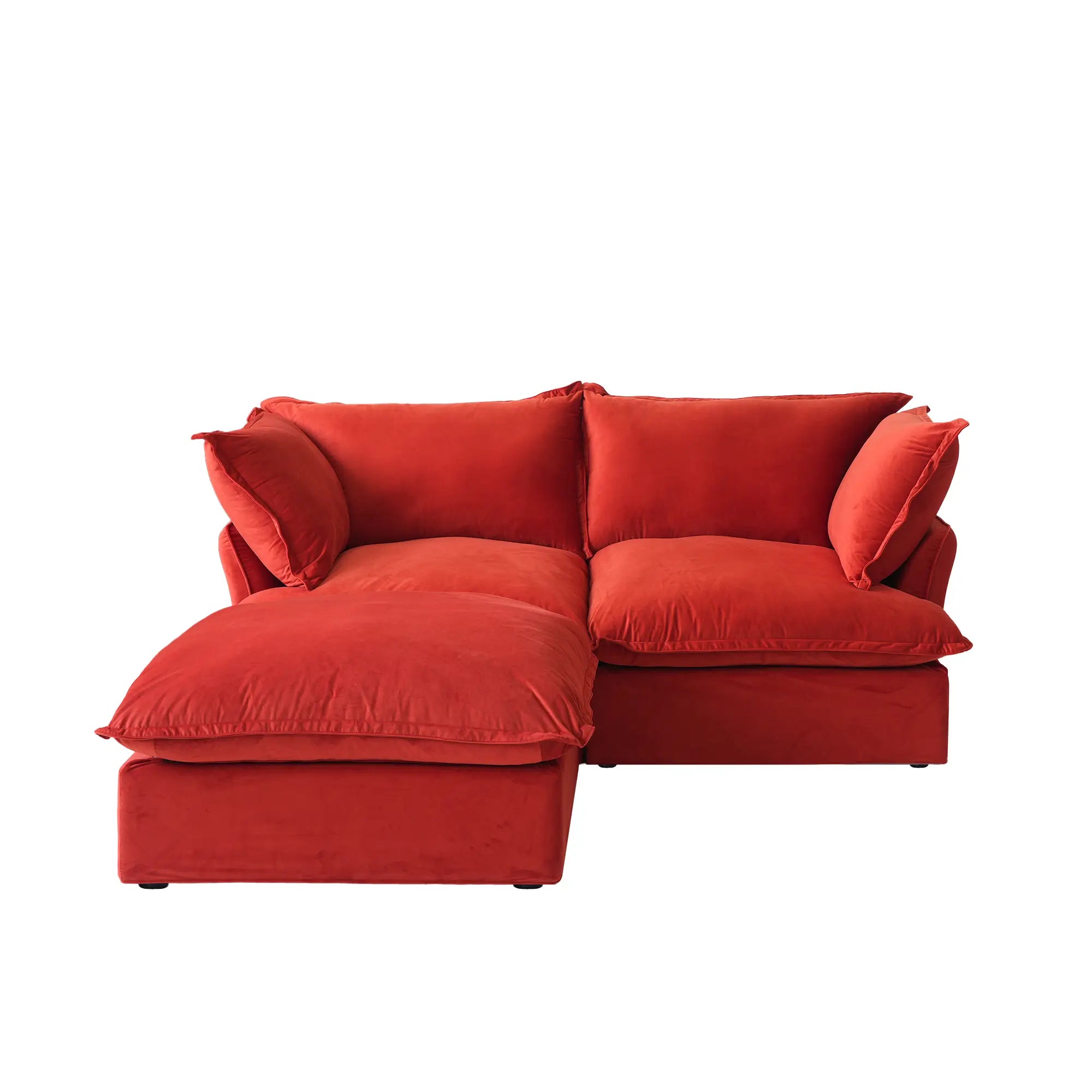 Premium Velvet Cloud Sectional Couches | 3-Piece Velvet Red Neutral Silhouette Chaise Sectionals 2-seaters with 1-Ottomans