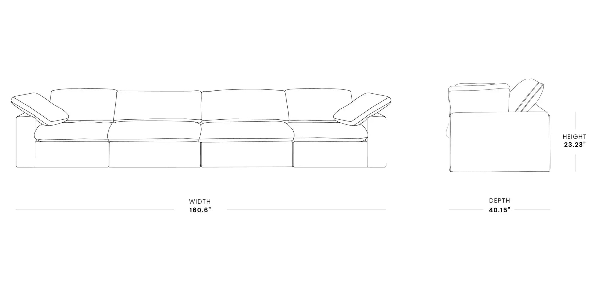 Washable Couch 160.6" Sectional Armrest Sofa-4 Seats Lounge Removable Sofa Cover - Black