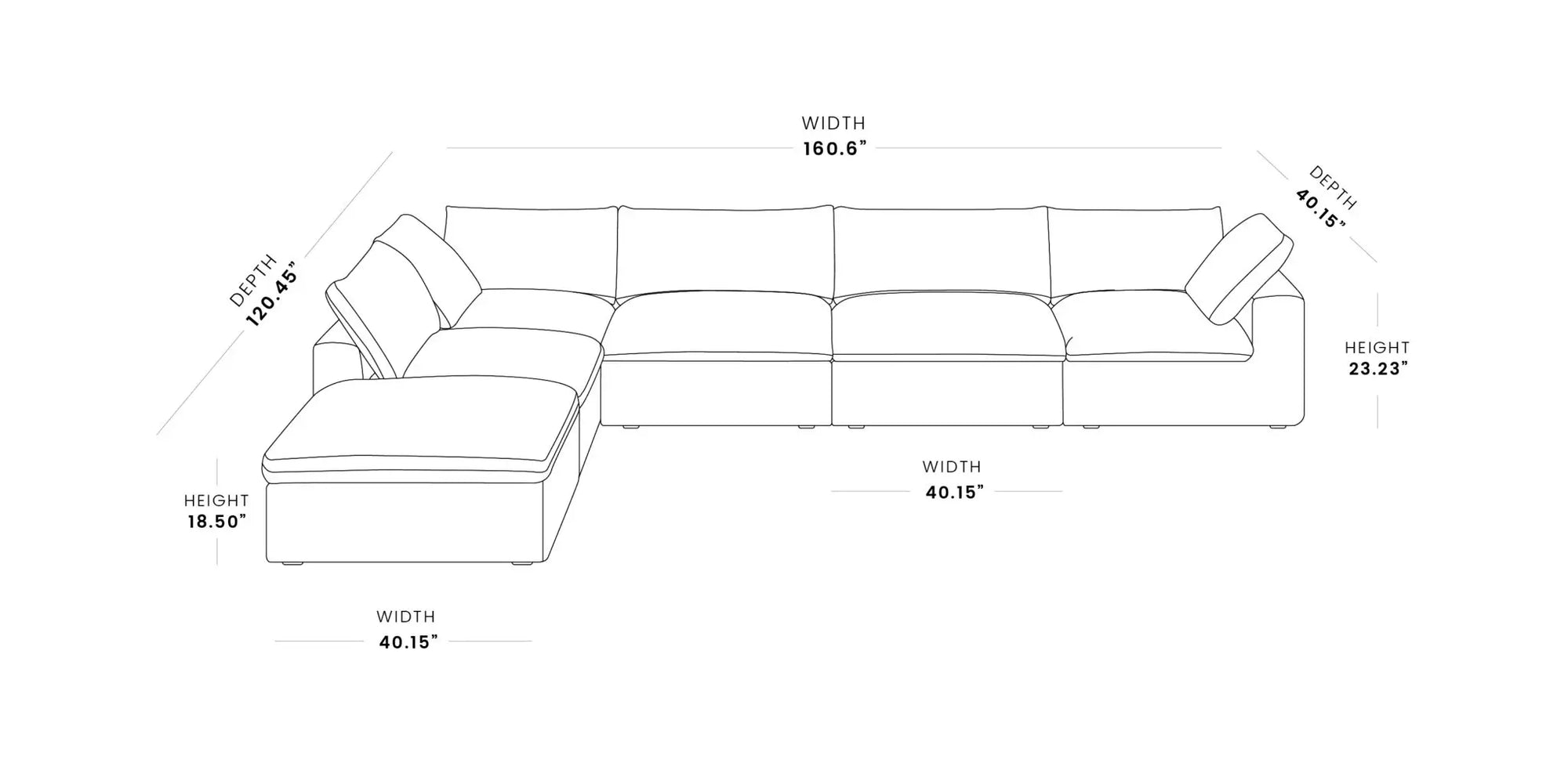 Washable Couch 160.6" 6-Seater Corner Lounger Sectional Sofa Set - Grey