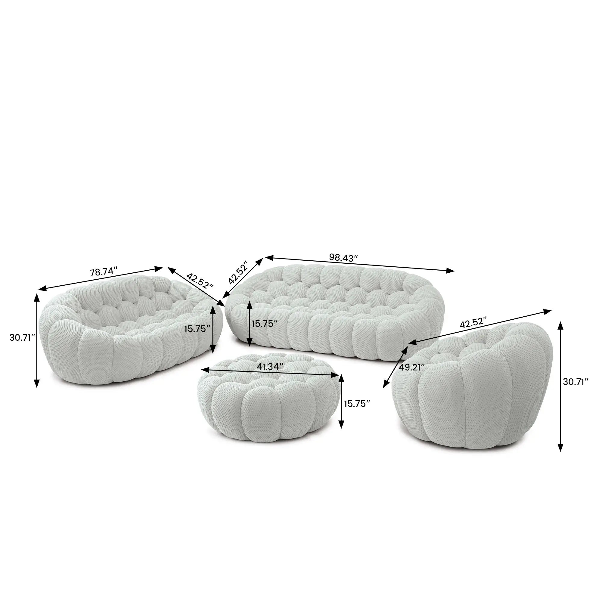 Bubble Couch Modular Sofa 4-Pieces Leisure Set 3D-Knitted Fabric - Grey