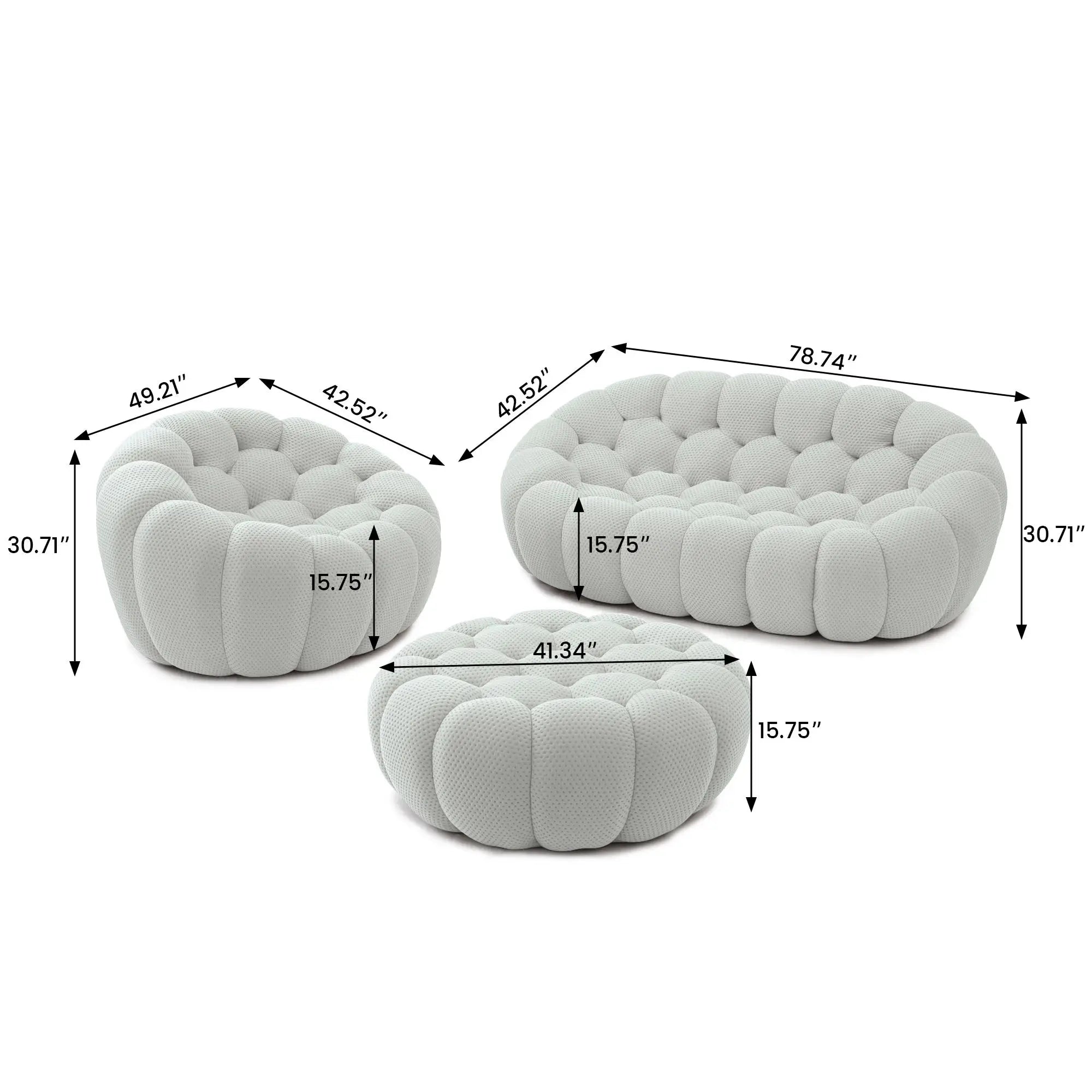 Bubble Couch Modular Sofa Lazy 3-Piece Set 3D-Knitted Fabric - Green