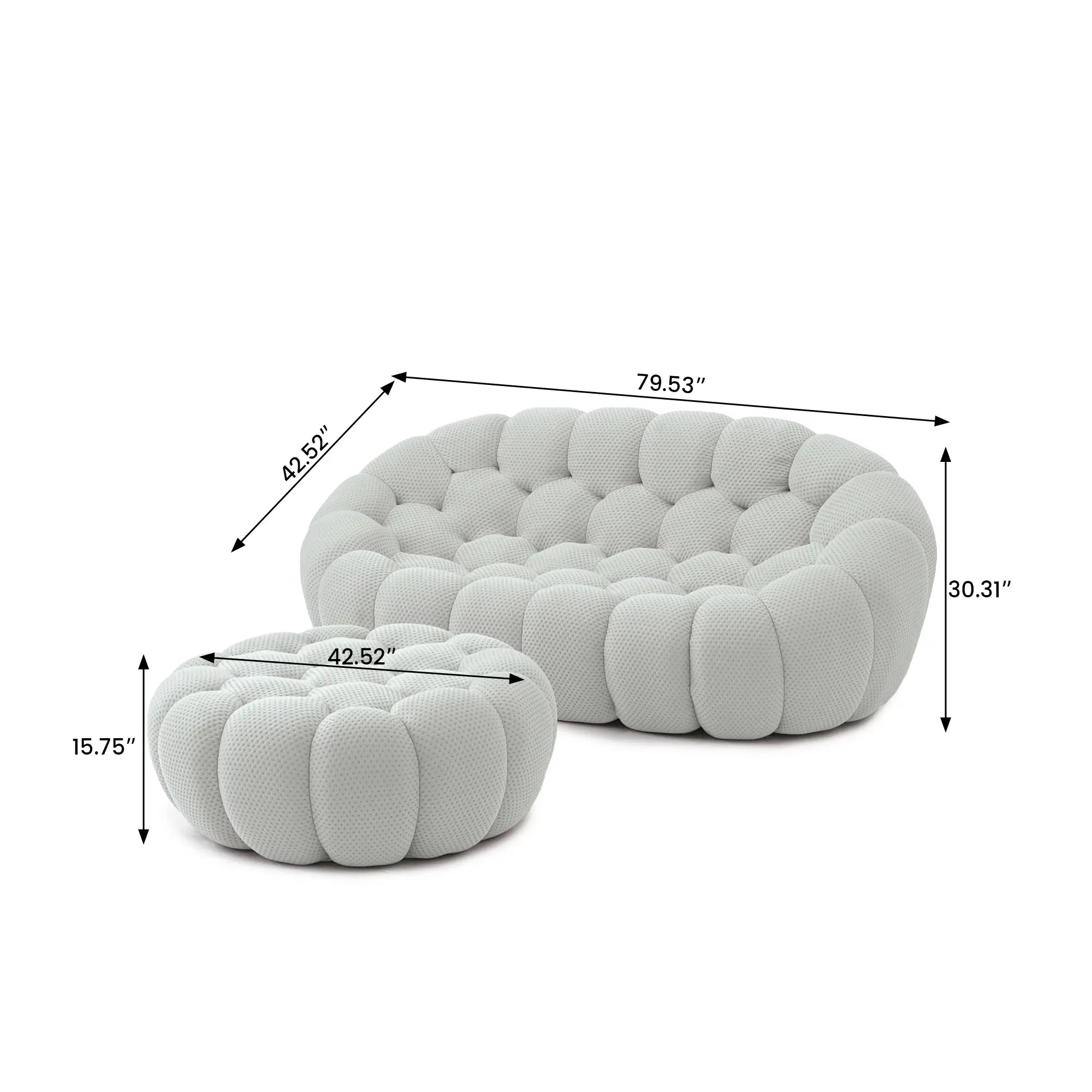 Bubble Couch Modular Sofa Loveseat with 1 Ottoman 3D-Knitted Fabric - Light Grey