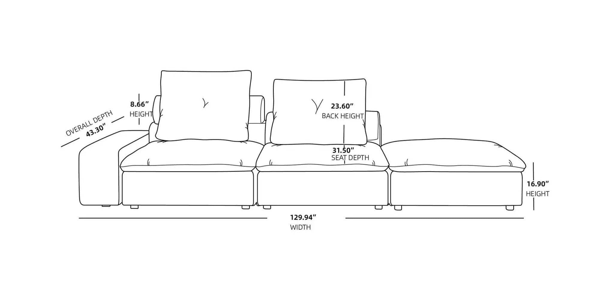 130'' Adjustable Pet-Friendly 3-Seater Chaise Lounge Sectional Sofa with Roller Backrest 3D-Knitted Fabric - Beige