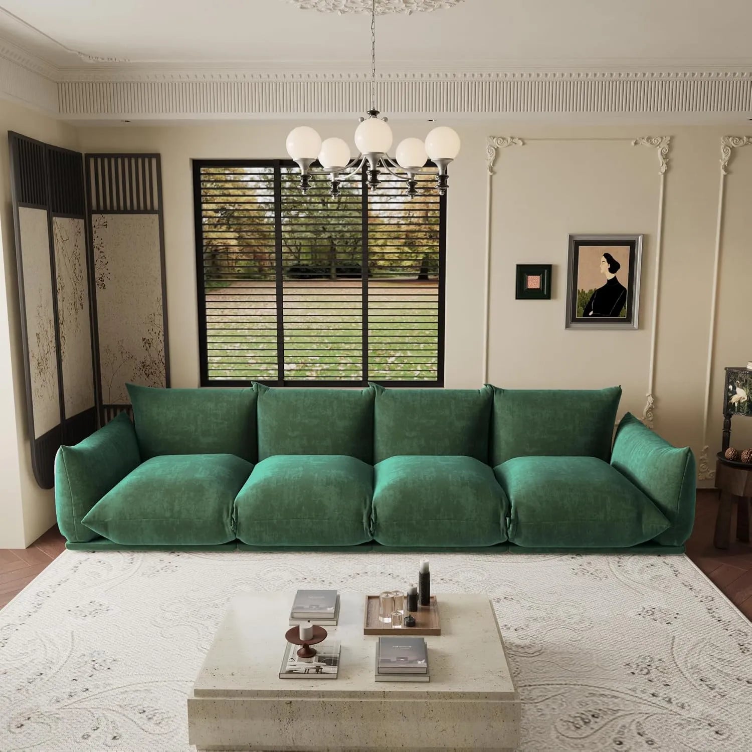 Exclusive Modern Sectional Couches | 4-Piece Chenille Green So Soft To Touch Couch Sectionals 4-seaters