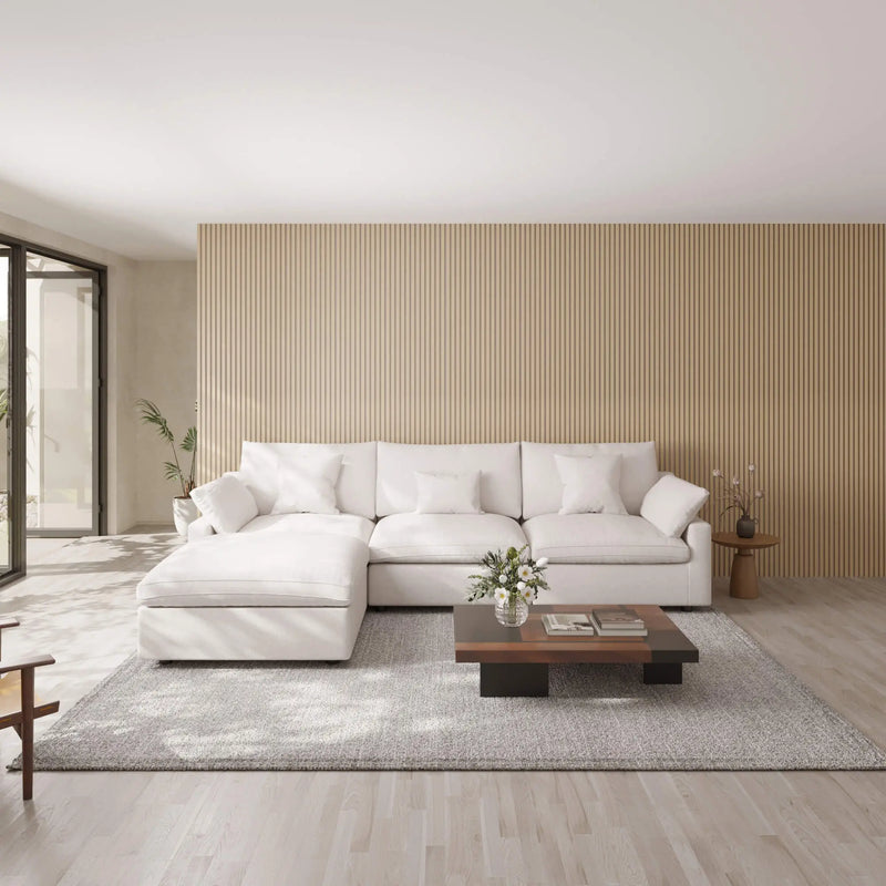 Washable Couch 119" 3-Seater L-shaped Sectional Sofa with Removable Sofa Cover and Slope Armrest - White