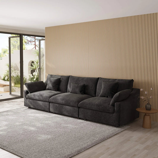 Washable Couch 119" 3-Seater Sectional Sofa with Removable Sofa Cover and Slope Armrest - Black