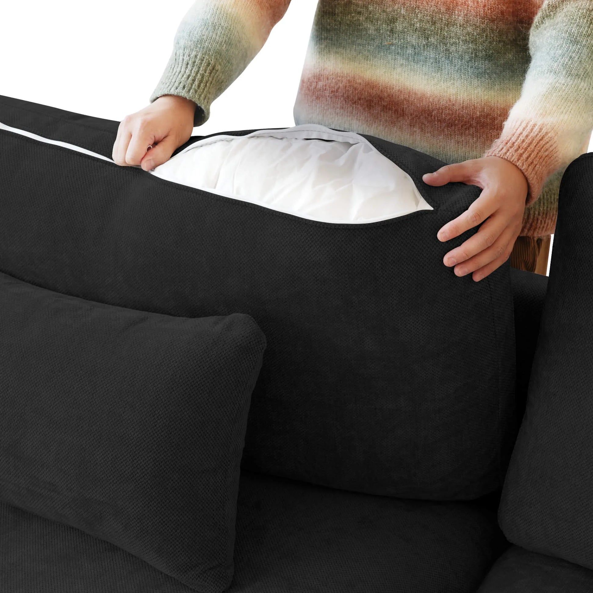 Washable Couch 119" 3-Seater Sectional Sofa with Removable Sofa Cover and Slope Armrest - Black