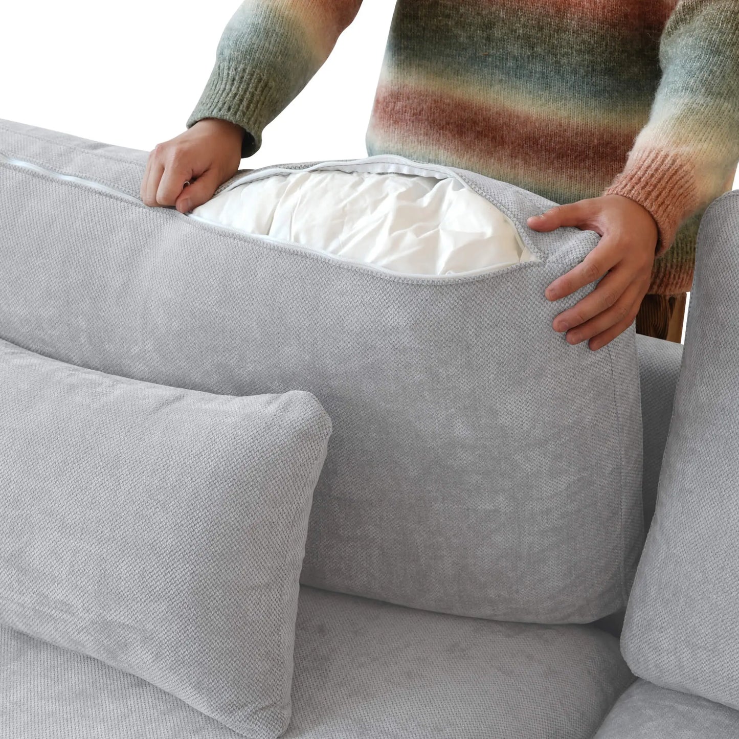Washable Couch 119" 3-Seater Sectional Sofa with Removable Sofa Cover and Slope Armrest - Light Grey
