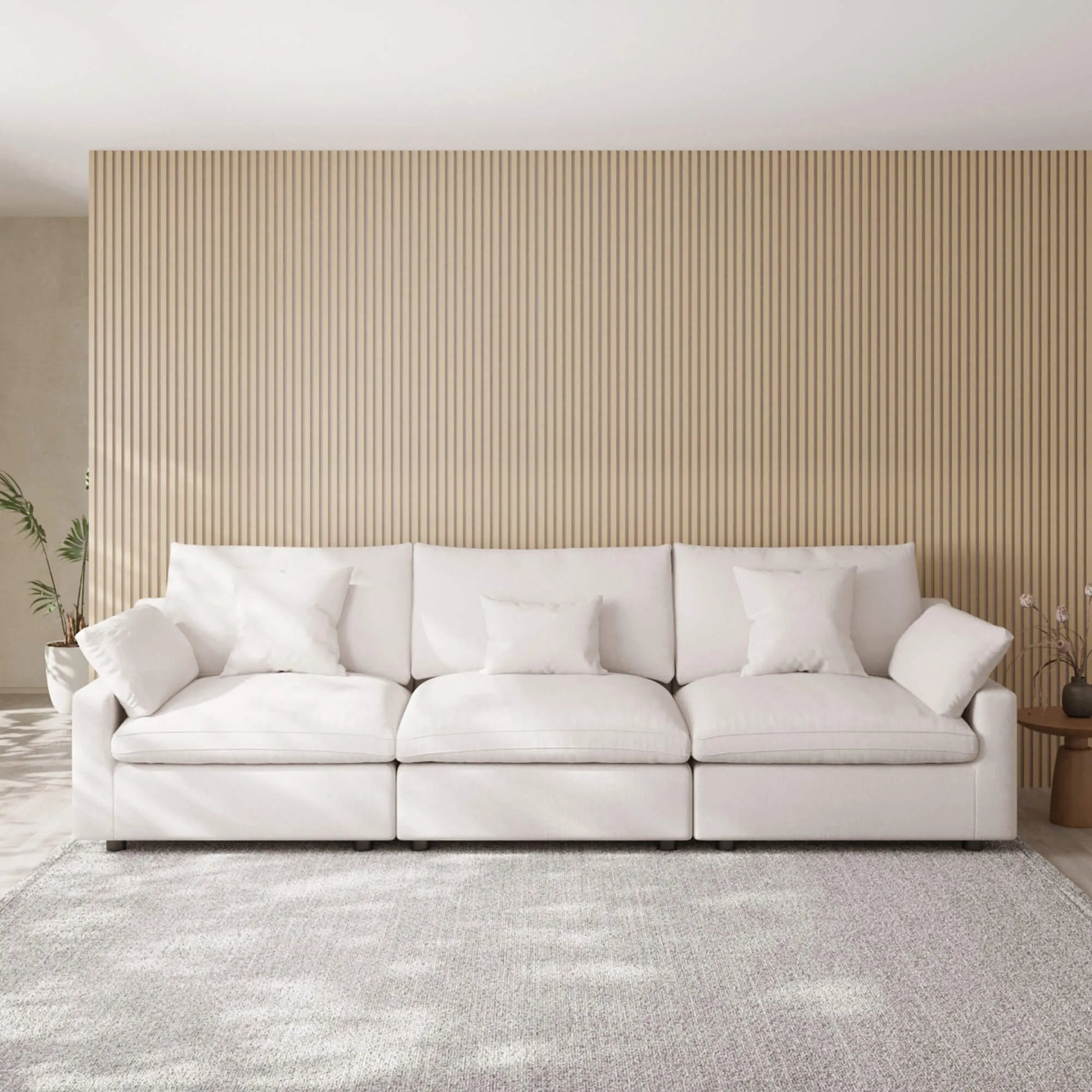 Washable Couch 119" 3-Seater Sectional Sofa with Removable Sofa Cover and Slope Armrest - White