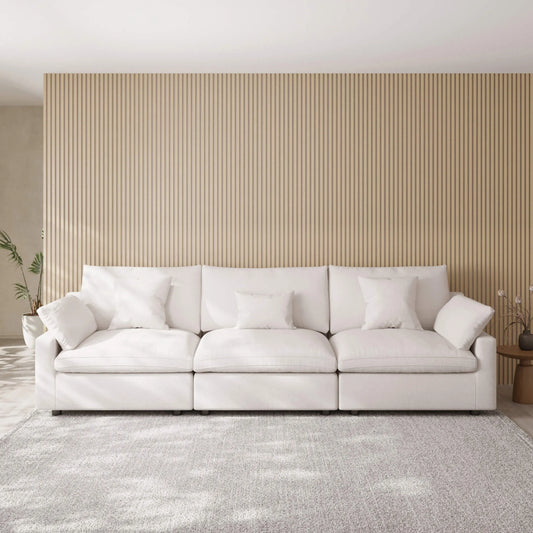 Washable Couch 119" 3-Seater Sectional Sofa with Removable Sofa Cover and Slope Armrest - White