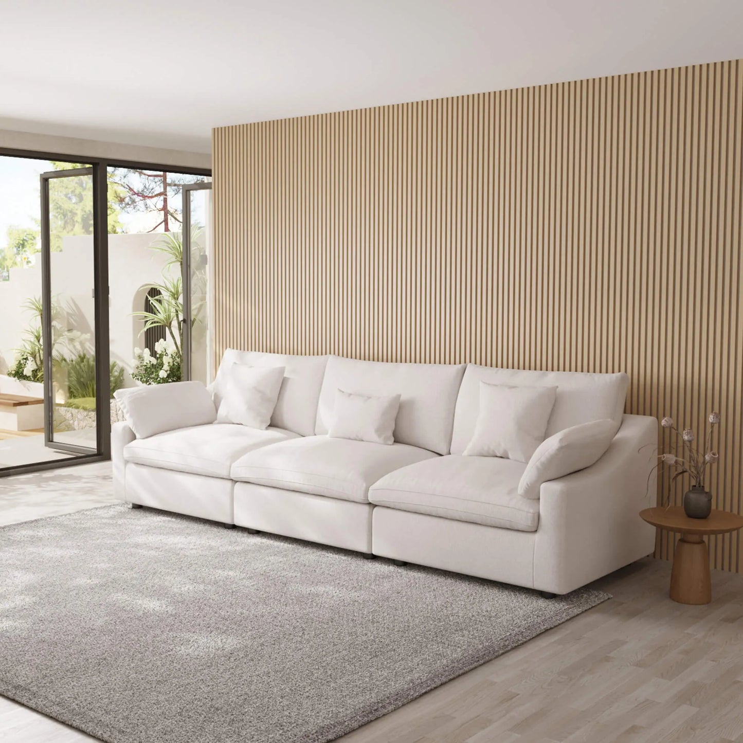 Washable Couch 119" 3-Seater Sectional Sofa with Removable Sofa Cover and Slope Armrest - White