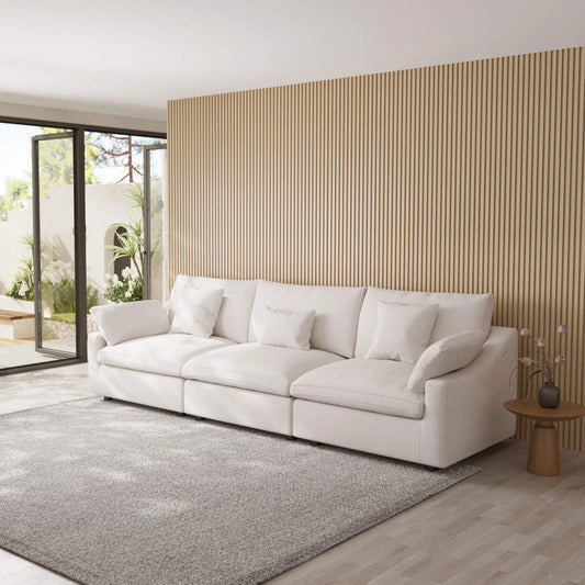 Washable Couch 119" 3-Seater Sectional Sofa with Removable Sofa Cover and Slope Armrest - White