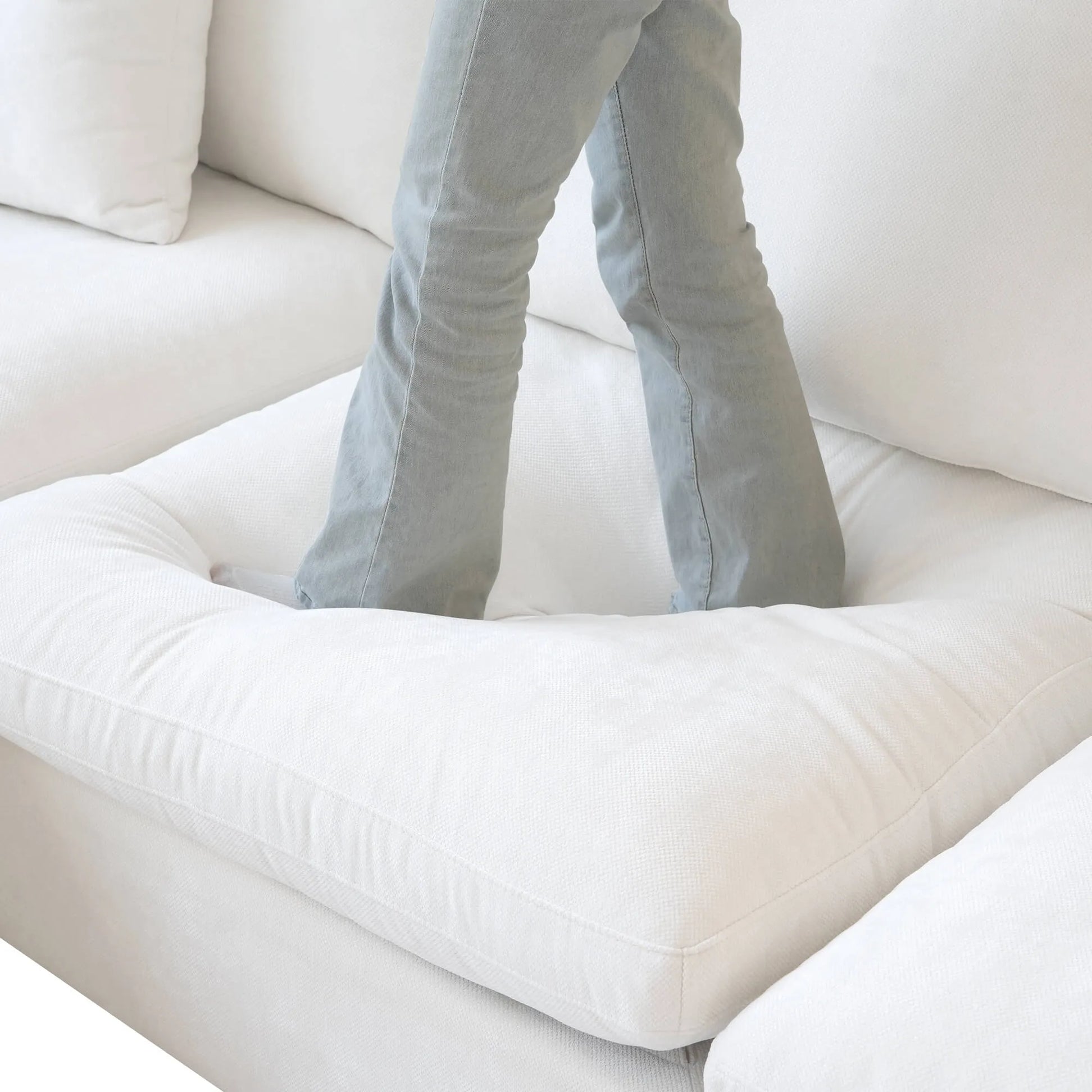 Washable Couch 119" 3-Seater Sectional Sofa with Removable Sofa Cover and Slope Armrest - White