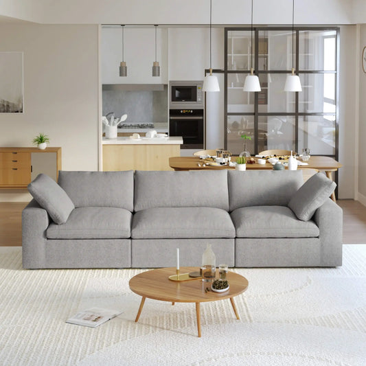 Washable Couch 120.45" Linen Sectional Sofa 3-Seater Removable Cover - Grey