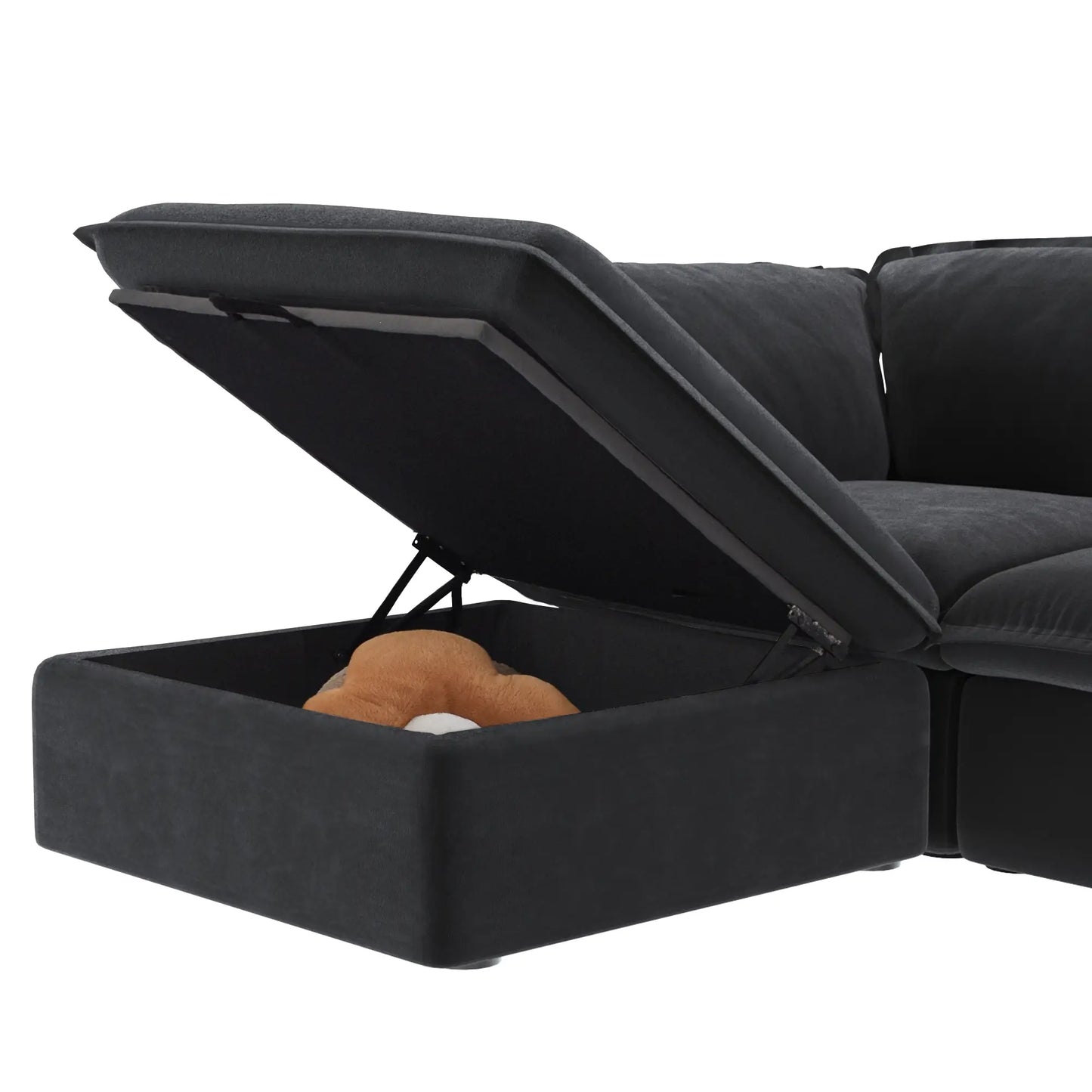 Washable Couch 122.82" Linen Sectional Sofa-3 Seats with 1 Ottoman - Black