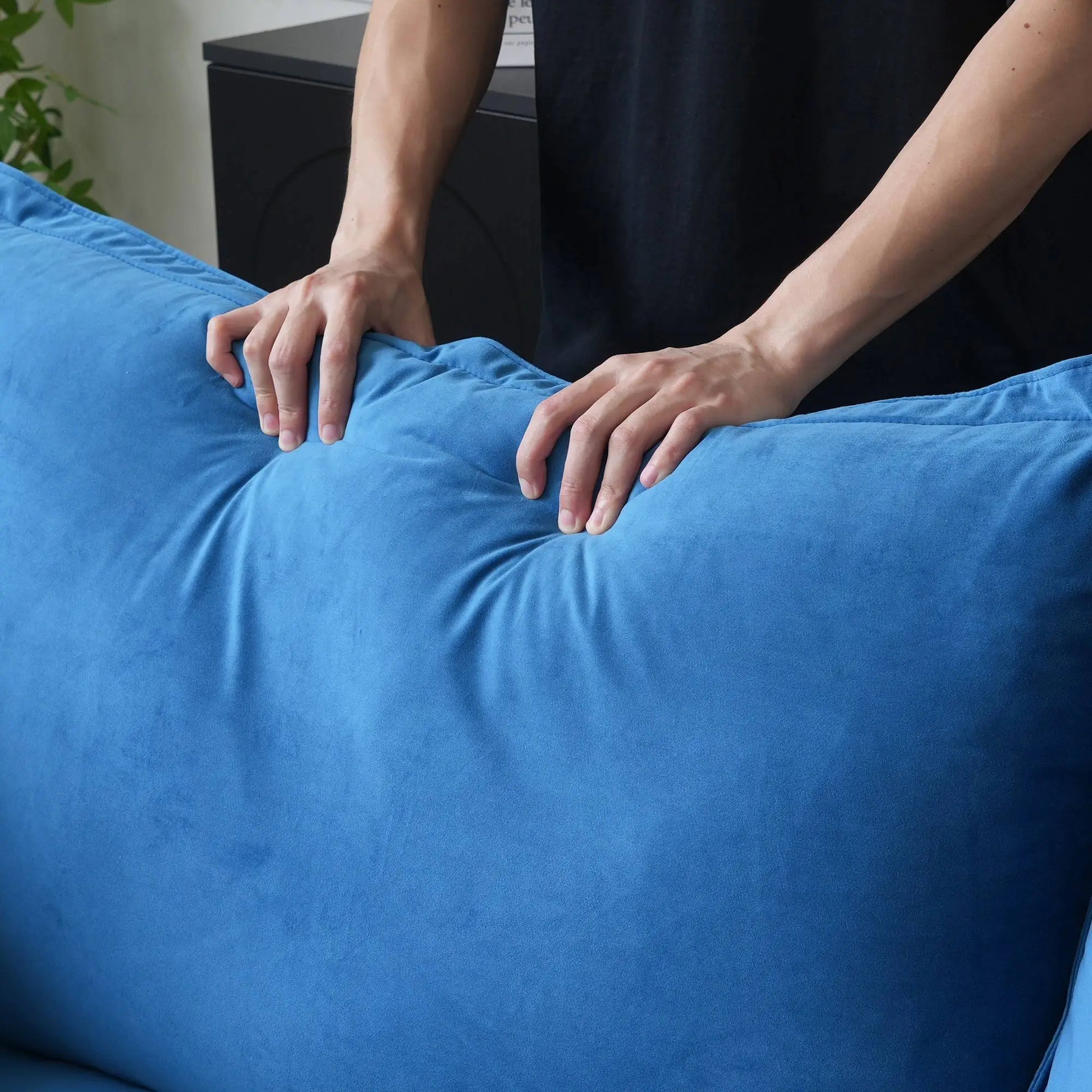 Washable Couch122.82" Velvet Sofa 3 Seater Cozy Set Sofa Cover - Blue