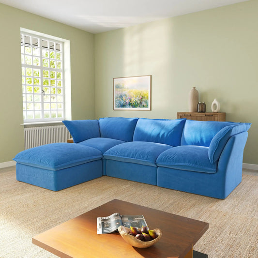 Washable Couch122.82" Velvet Sofa 3 Seater Cozy Set Sofa Cover - Blue