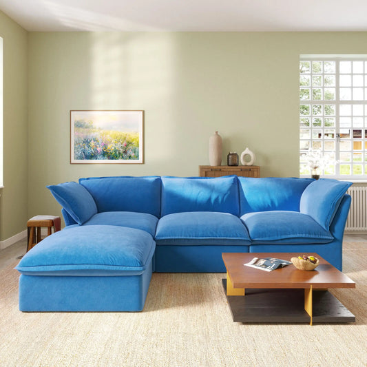 Washable Couch122.82" Velvet Sofa 3 Seater Cozy Set Sofa Cover - Blue