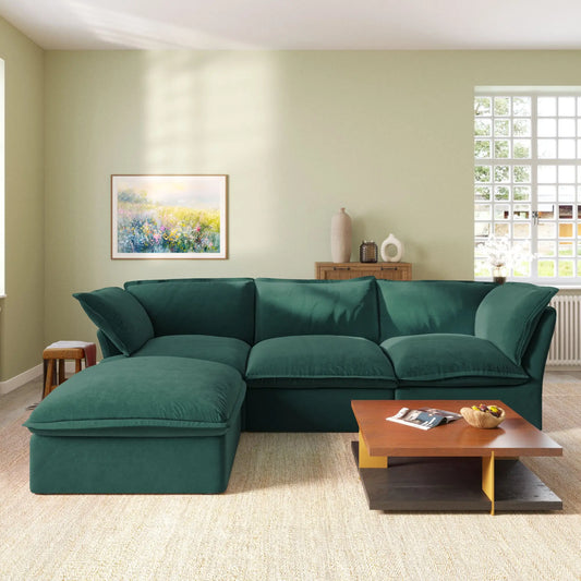 Washable Couch122.82" Velvet Sofa 3 Seater Cozy Set Sofa Cover  - Green