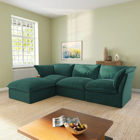 Washable Couch122.82" Velvet Sofa 3 Seater Cozy Set Sofa Cover  - Green