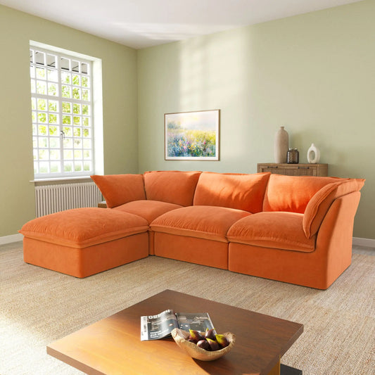 Washable Couch122.82" Velvet Sofa 3 Seater Cozy Set Sofa Cover - Orange