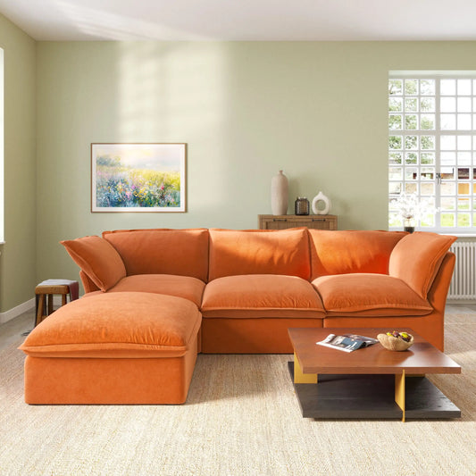 Washable Couch122.82" Velvet Sofa 3 Seater Cozy Set Sofa Cover - Orange
