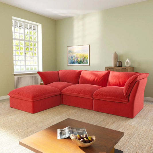 Washable Couch122.82" Velvet Sofa 3 Seater Cozy Set Sofa Cover - Red