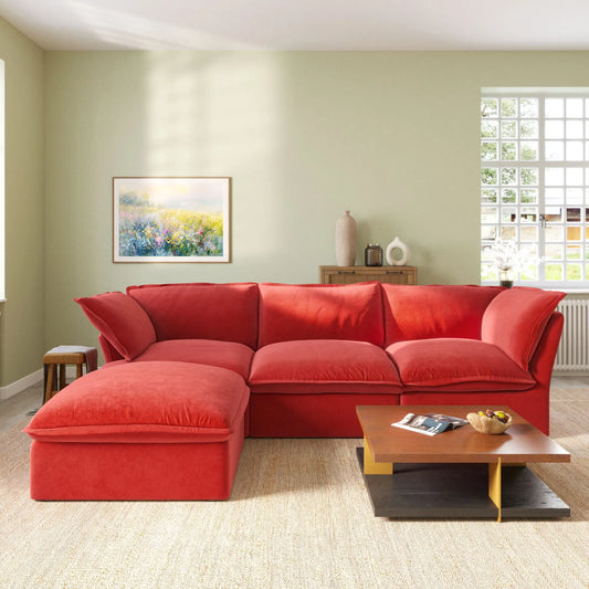 Washable Couch122.82" Velvet Sofa 3 Seater Cozy Set Sofa Cover - Red
