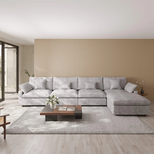 Washable Couch 156" 5-Seater L-shaped Sectional Sofa with Removable Sofa Cover and Slope Armrest - Light Grey