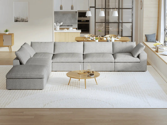 Washable Couch 160.6" 6-Seater Corner Lounger Sectional Sofa Set - Grey