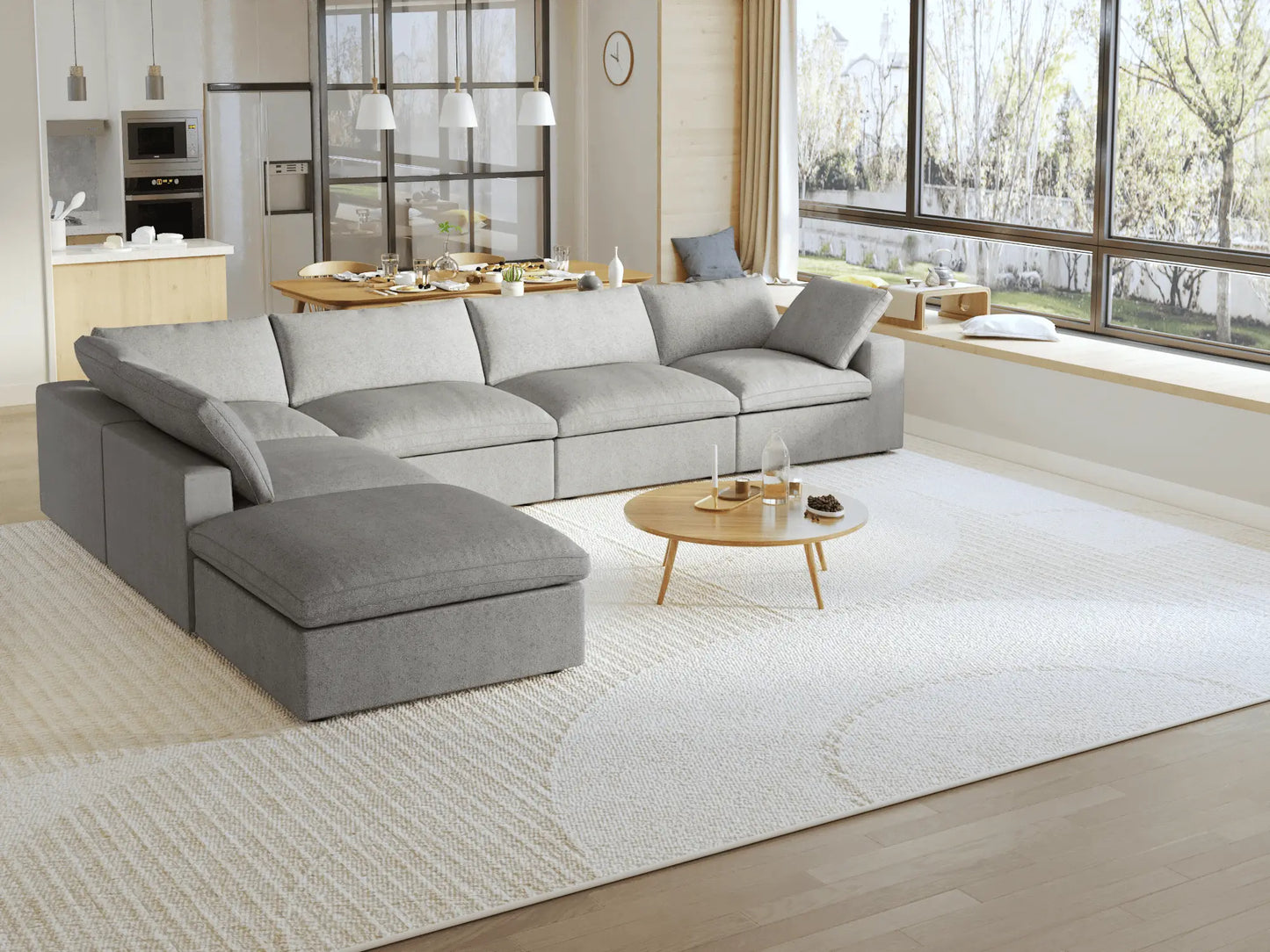 Washable Couch 160.6" 6-Seater Corner Lounger Sectional Sofa Set - Grey