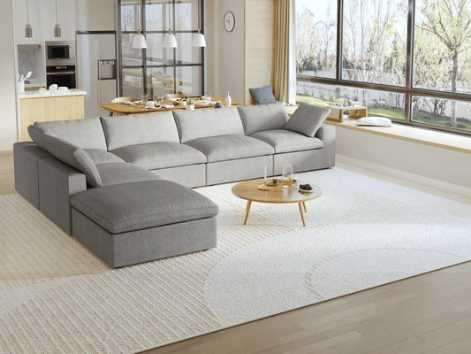 Washable Couch 160.6" 6-Seater Corner Lounger Sectional Sofa Set - Grey