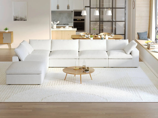 Washable Couch 160.6" 6-Seater Corner Lounger Sectional Sofa Set - White