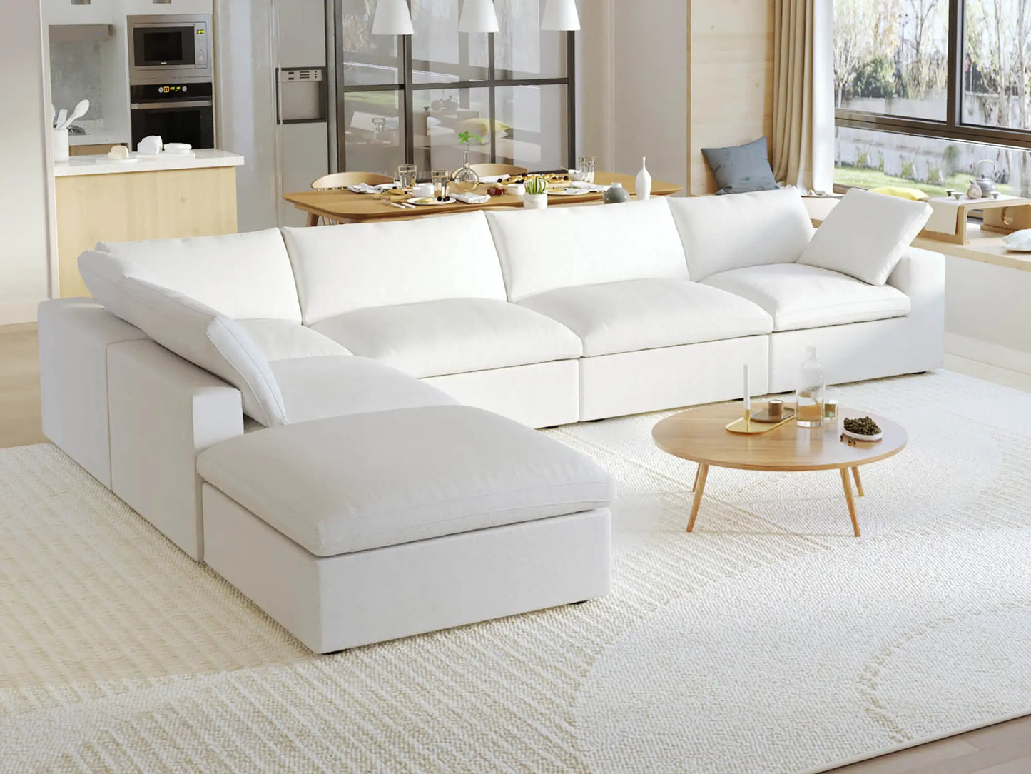 Washable Couch 160.6" 6-Seater Corner Lounger Sectional Sofa Set - White