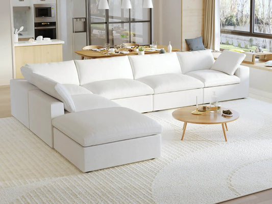 Washable Couch 160.6" 6-Seater Corner Lounger Sectional Sofa Set - White