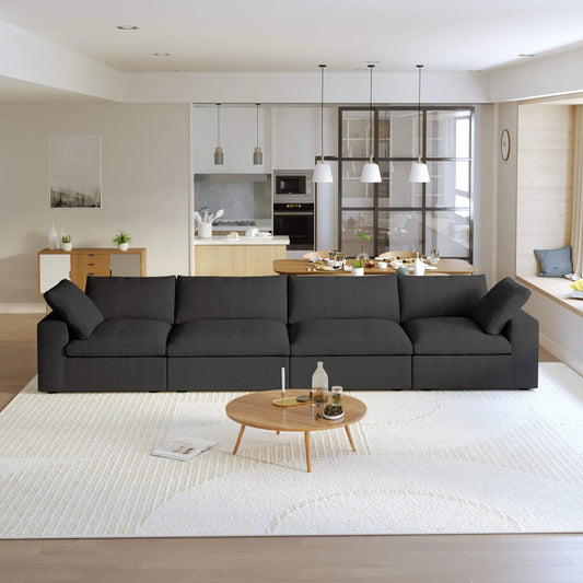 Washable Couch 160.6" Sectional Armrest Sofa-4 Seats Lounge Removable Sofa Cover - Black