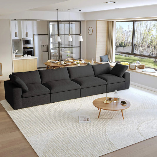 Washable Couch 160.6" Sectional Armrest Sofa-4 Seats Lounge Removable Sofa Cover - Black