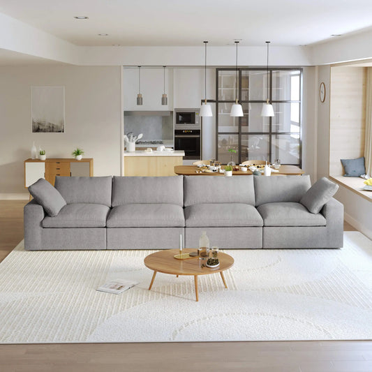 Washable Couch 160.6" Sectional Armrest Sofa-4 Seats Lounge Removable Sofa Cover - Grey