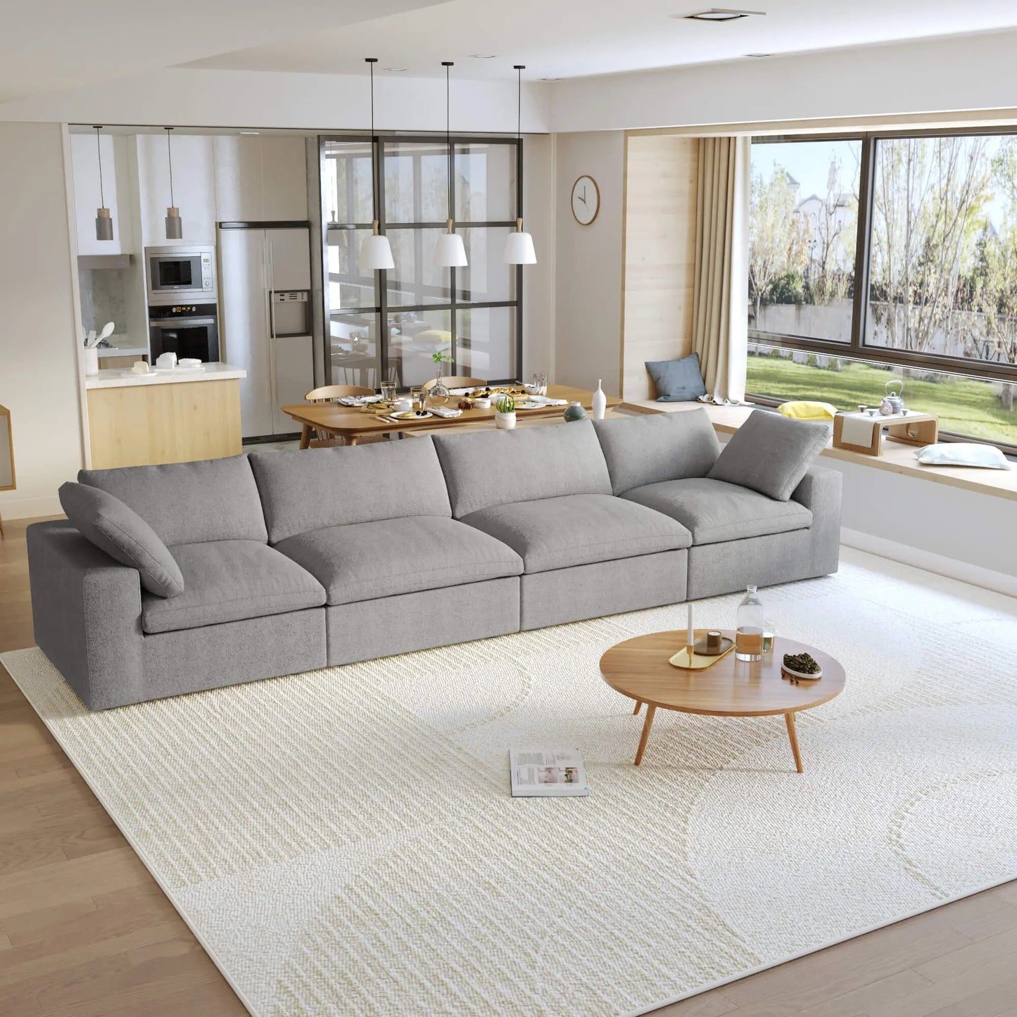 Washable Couch 160.6" Sectional Armrest Sofa-4 Seats Lounge Removable Sofa Cover - Grey