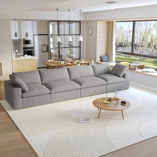 Washable Couch 160.6" Sectional Armrest Sofa-4 Seats Lounge Removable Sofa Cover - Grey
